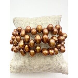 Adjustable Bronze Freshwater Pearl Wire String Wrap Bracelet